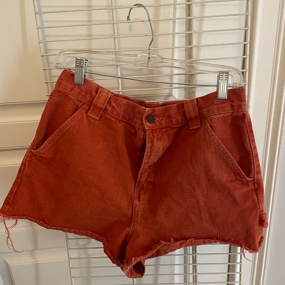 burnt/rust orange denim cargo shorts from pacsun